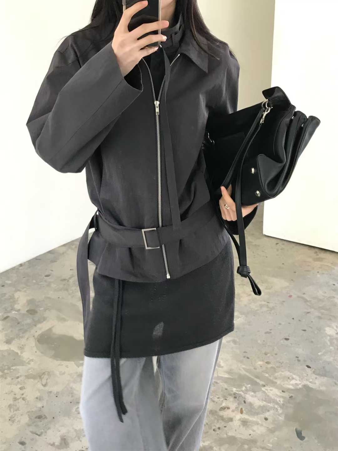 A07-挺面料短立領外套(卡其/深灰)