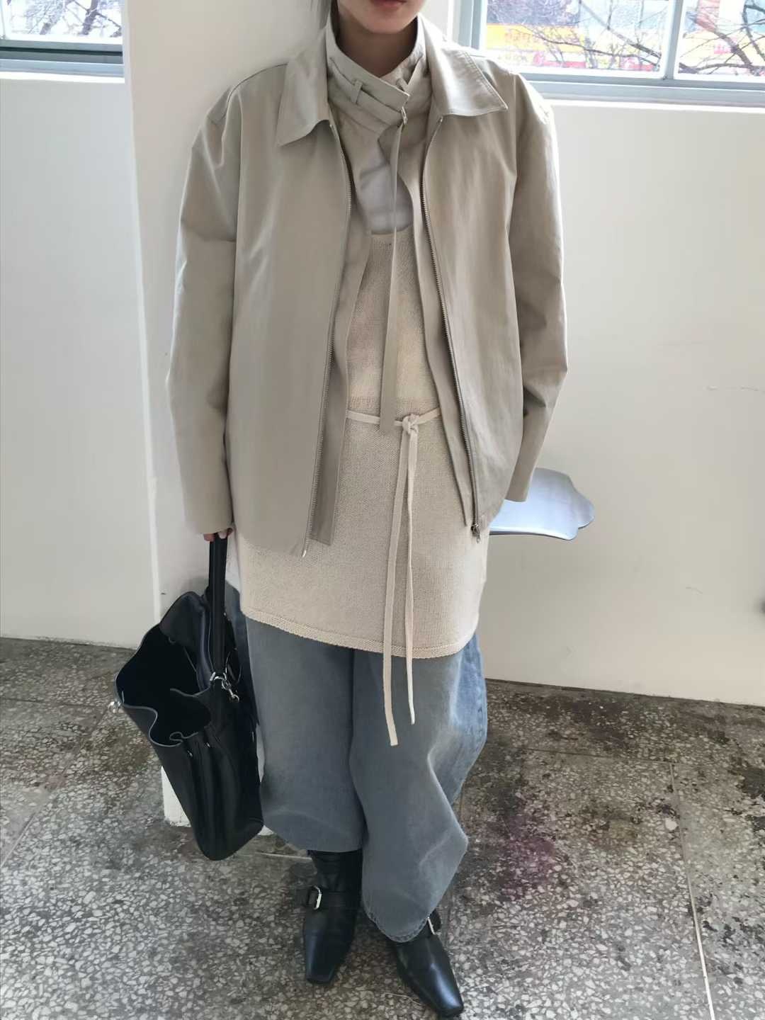 A07-挺面料短立領外套(卡其/深灰)