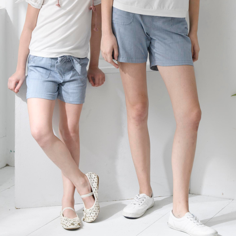 PIPPY 清爽直條蝴蝶結彈性棉短褲 藍