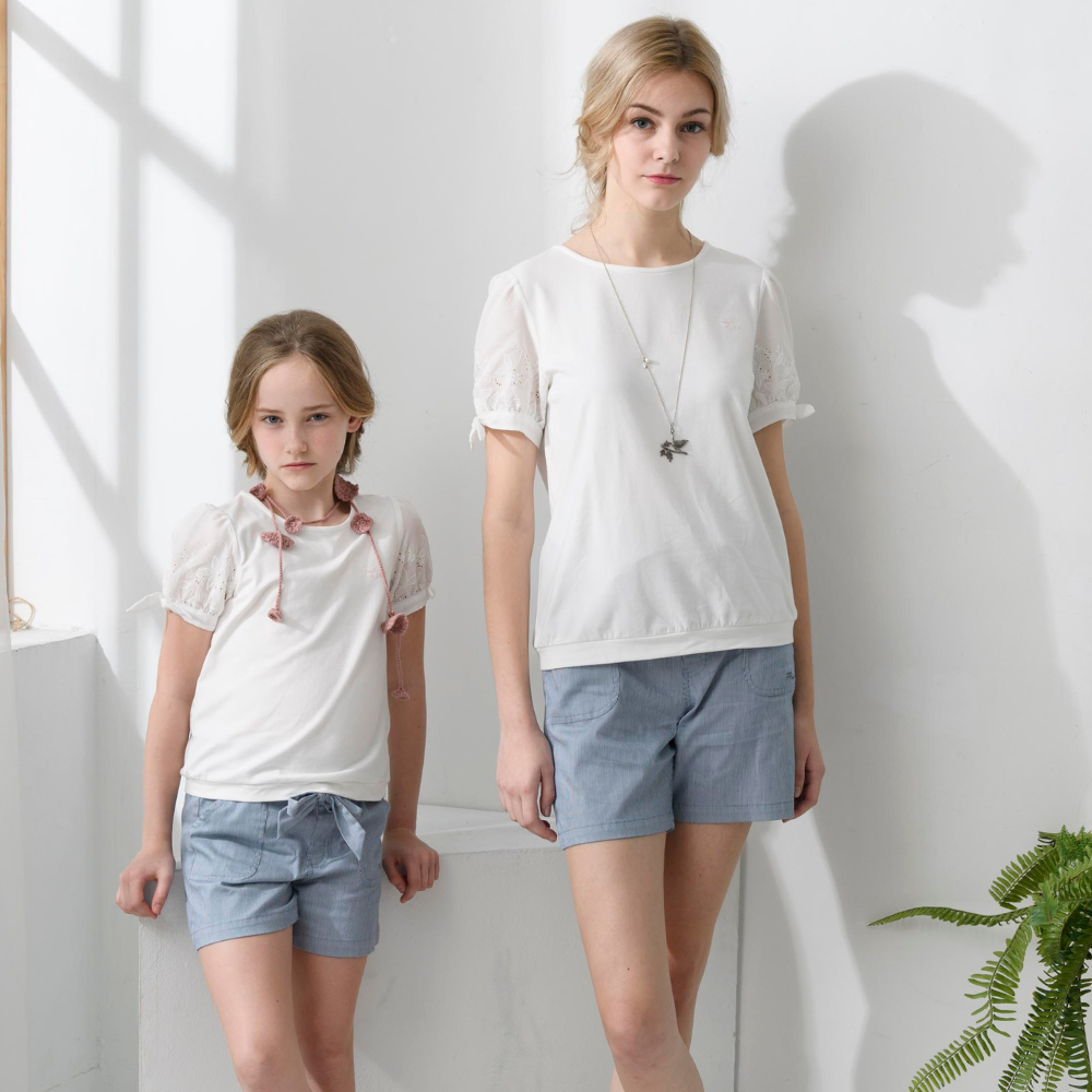 PIPPY 清爽直條蝴蝶結彈性棉短褲 藍