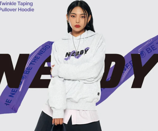 [S] NERDY ** TWINKLE TAPING HOODIE,MELANGE WHITE, PNEF22KE164605 (SN349)