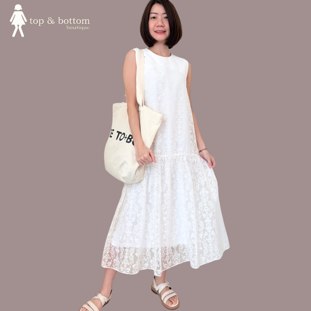 SLEEVELESS ORGANZA FLORAL MIDI DRESS