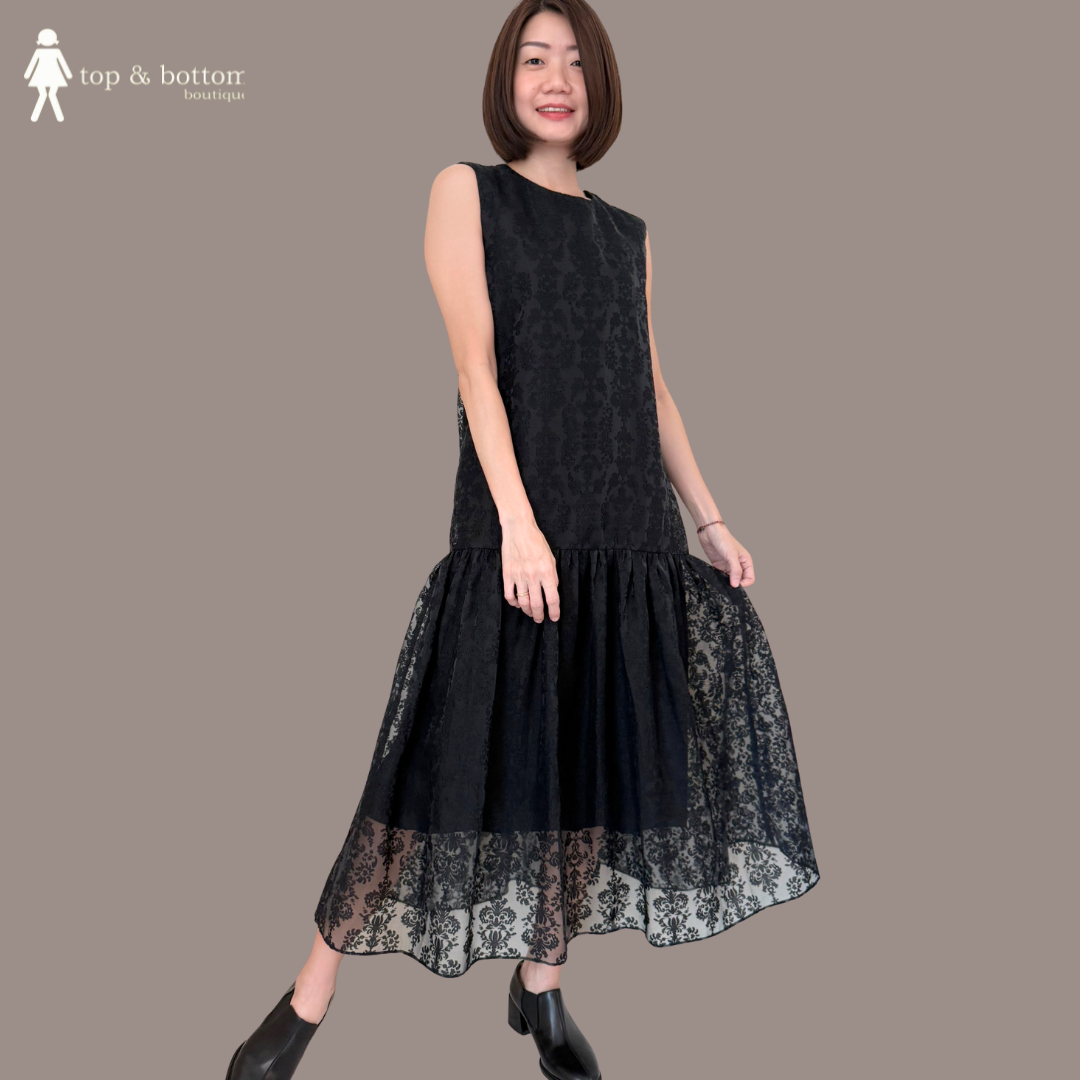 SLEEVELESS ORGANZA FLORAL MIDI DRESS