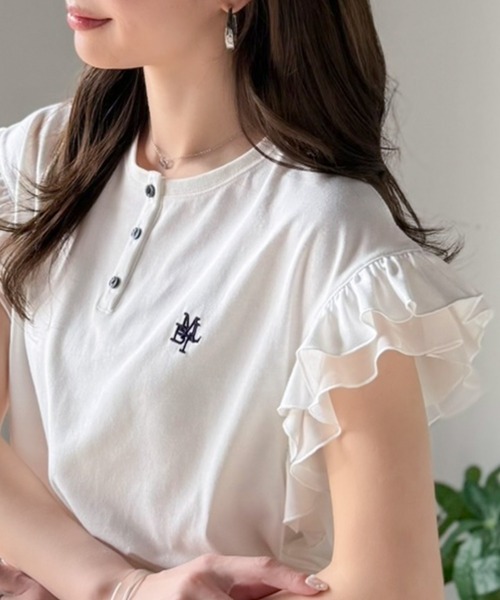 日本🇯🇵連線 mily bilet 袖口雙層薄紗荷葉邊短袖T恤 寬鬆 休閒 荷葉邊 薄紗 短袖 T恤 3色(任買兩件711免運)/預購