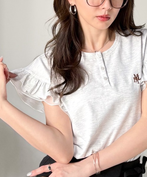 日本🇯🇵連線 mily bilet 袖口雙層薄紗荷葉邊短袖T恤 寬鬆 休閒 荷葉邊 薄紗 短袖 T恤 3色(任買兩件711免運)/預購