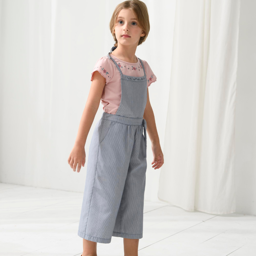 PIPPY 優雅刺繡可拆式吊帶7分褲 灰藍