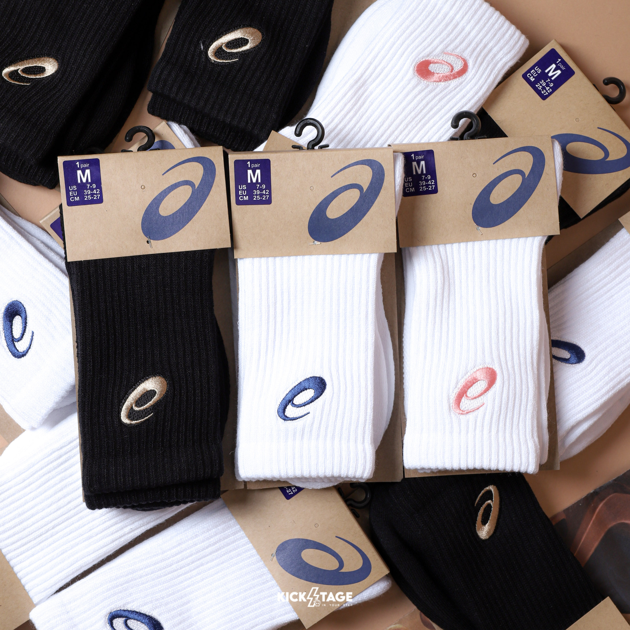 ASICS 亞瑟士 黑金 白粉 白藍 刺繡LOGO 中性 休閒 訓練 運動 中筒襪 長襪【3033C109】