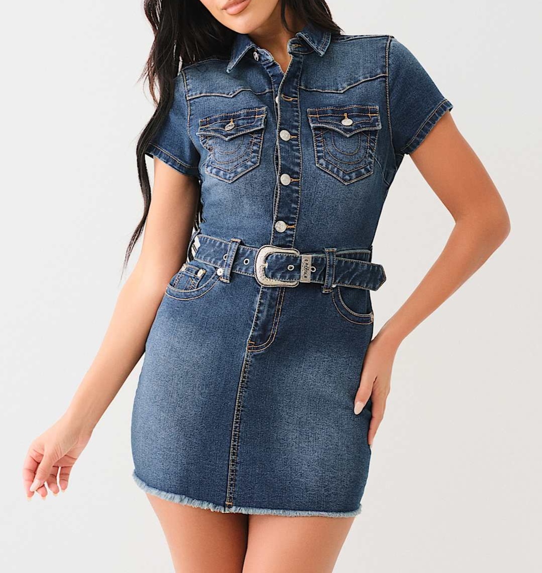 [S] TRUE RELIGION JOYCE WESTERN BELTED DENIM DRESS, 208244-JOYCE (STR125)