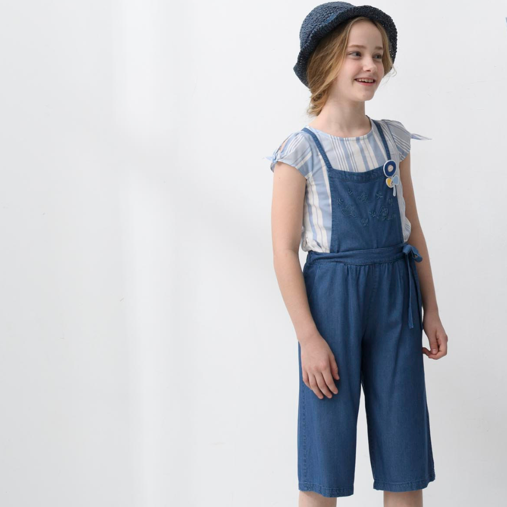 PIPPY 輕柔天絲棉可拆式吊帶7分褲 藍