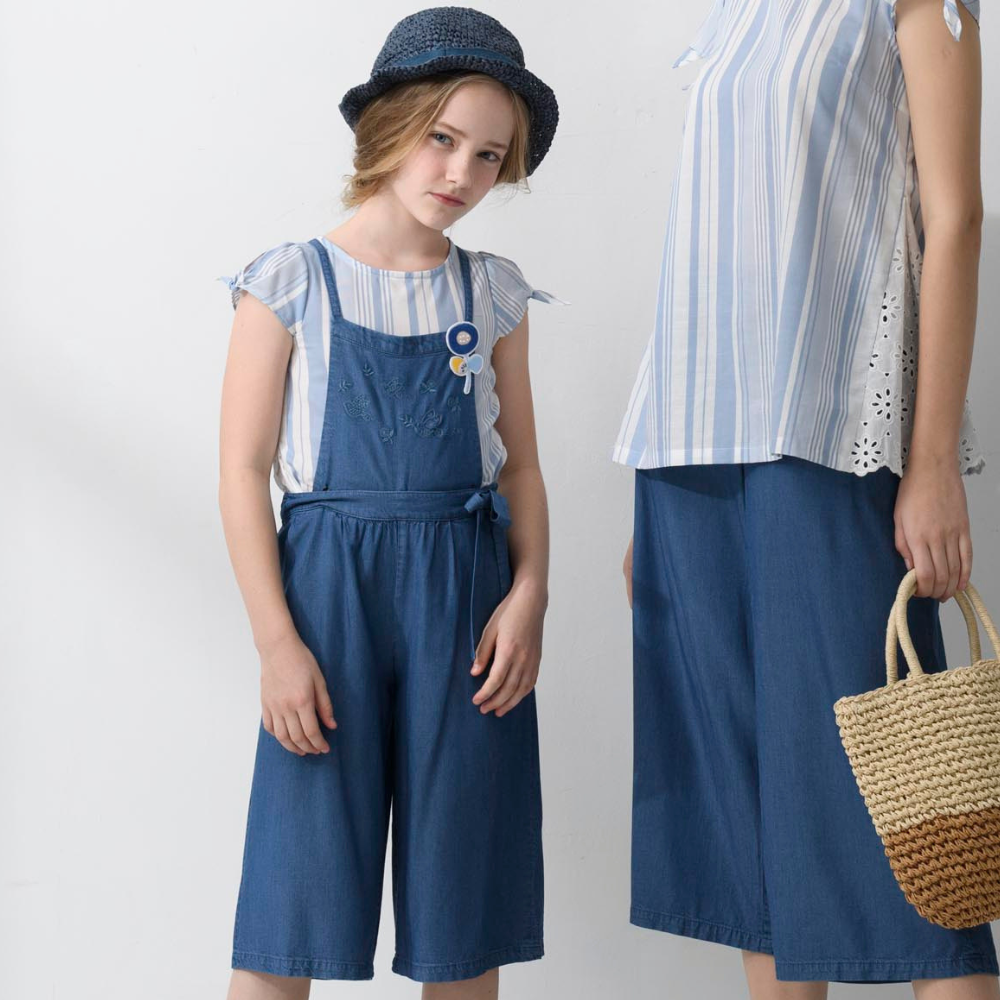 PIPPY 輕柔天絲棉可拆式吊帶7分褲 藍