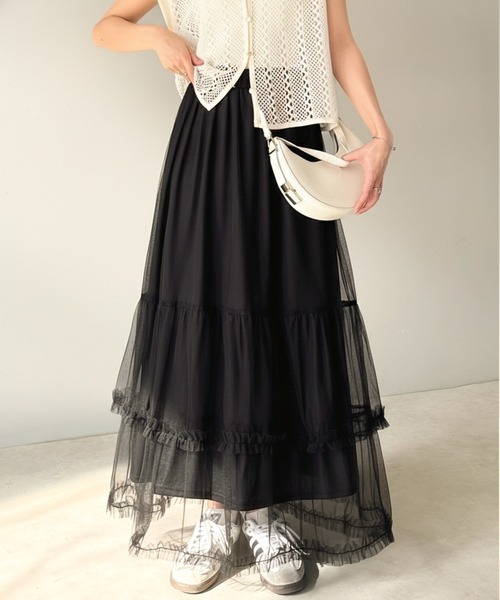 日本🇯🇵連線 Classical Elf 分層荷葉褶邊薄衫裙 裙子 長裙 薄紗裙 A字裙 喇叭裙 過膝裙 3色(任買兩件711免運)/預購
