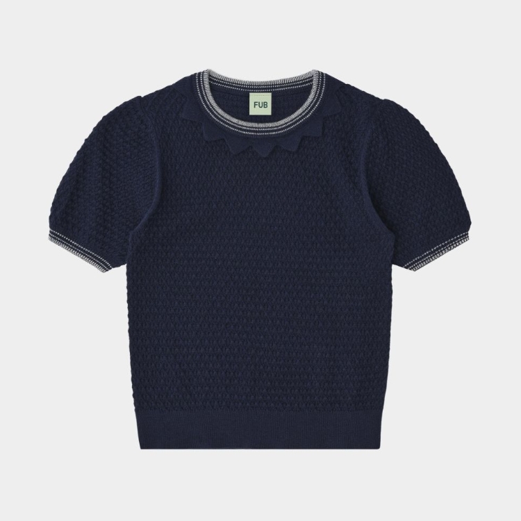 FUB 鬆餅格紋滾邊上衣 Waffle Tee - dark navy