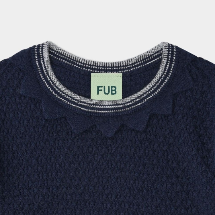 FUB 鬆餅格紋滾邊上衣 Waffle Tee - dark navy
