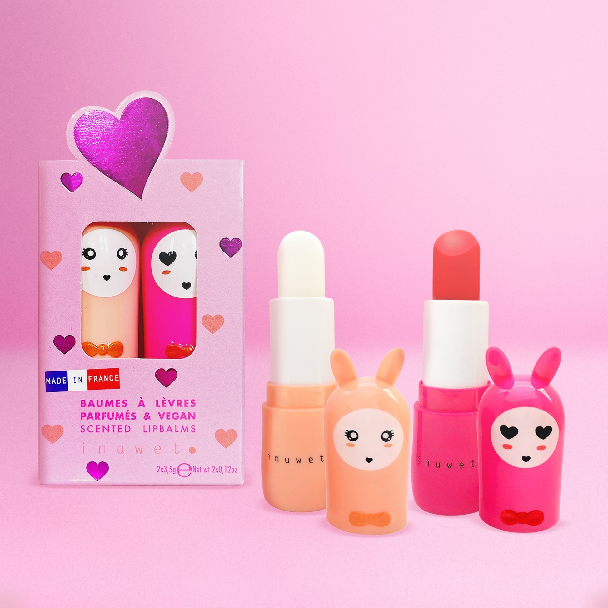 〖 inuwet 〗甜蜜兔子潤唇膏二入組（香草/櫻桃）