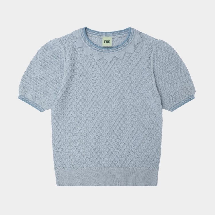 FUB 鬆餅格紋滾邊上衣 Waffle Tee - pale blue