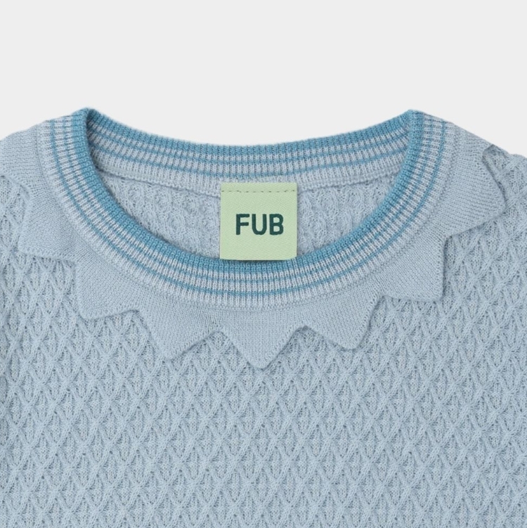 FUB 鬆餅格紋滾邊上衣 Waffle Tee - pale blue