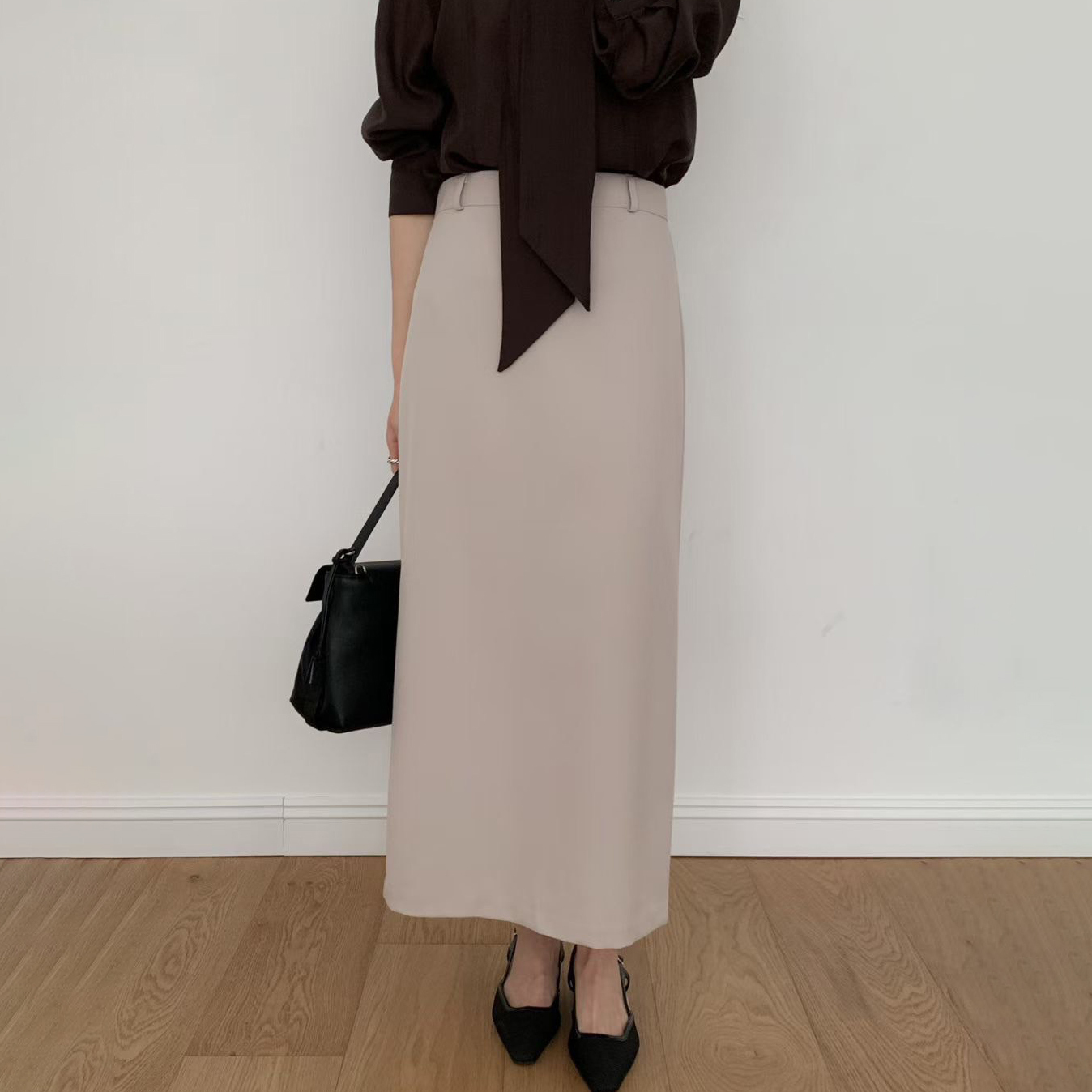 後開衩造型挺版西裝鉛筆裙長裙-S-M / 2色