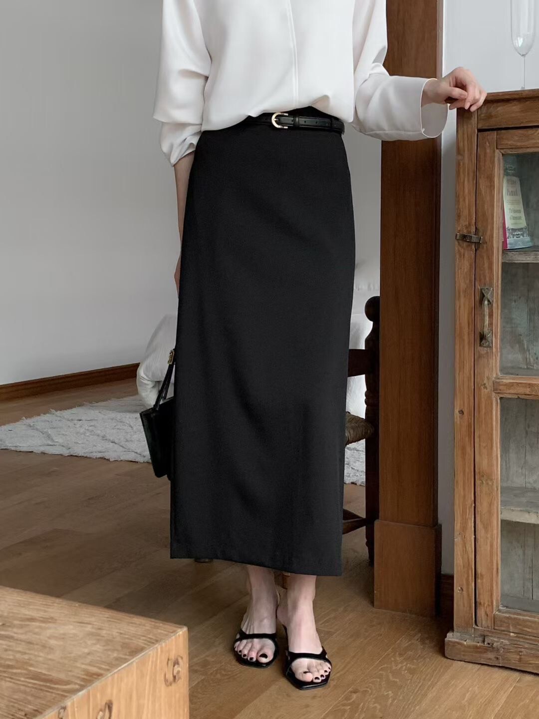 後開衩造型挺版西裝鉛筆裙長裙-S-M / 2色