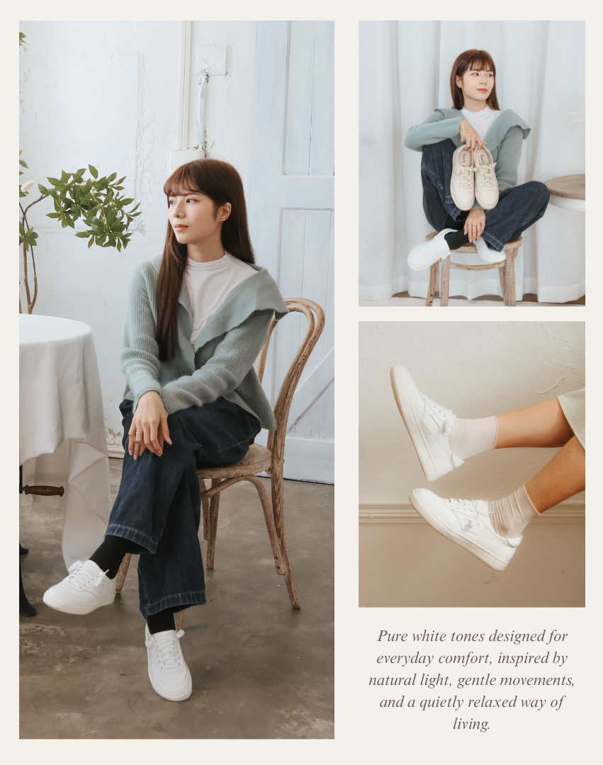 Sanly Joy 南希拚色板鞋 全白真皮小白鞋 女生簡約穿搭