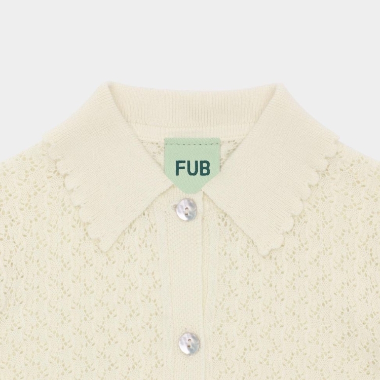FUB 花紋鏤空貝殼紐釦Polo領上衣 Pointelle Shirt - ecru