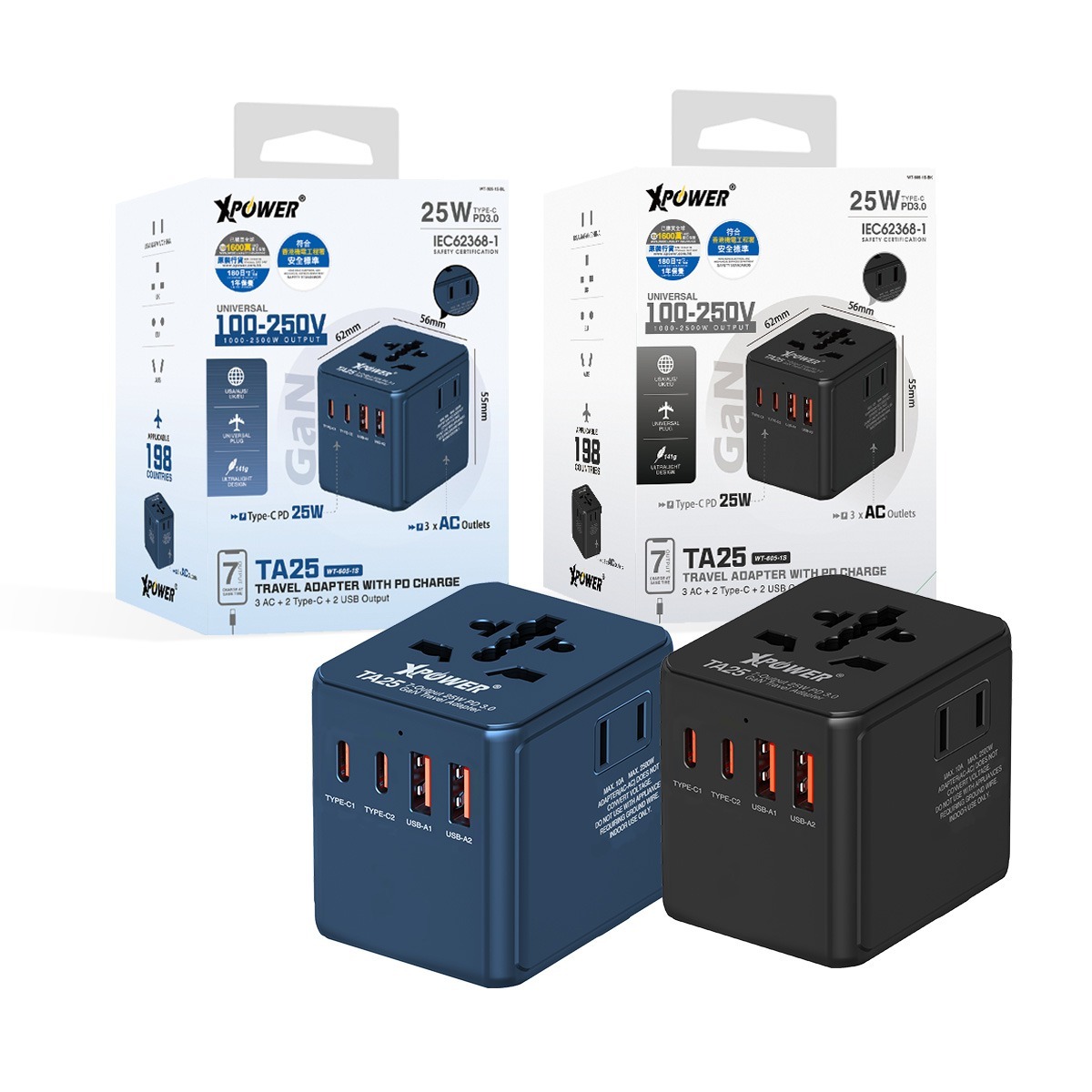 XPower TA25 7輸出 PD/PPS 25W Gan旅行充電器