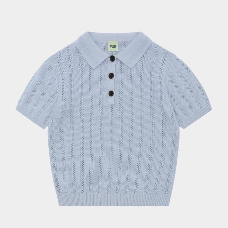 FUB 螺紋鏤空Polo領上衣 Structure Polo - pale blue
