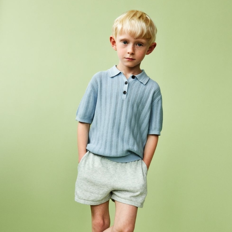 FUB 螺紋鏤空Polo領上衣 Structure Polo - pale blue