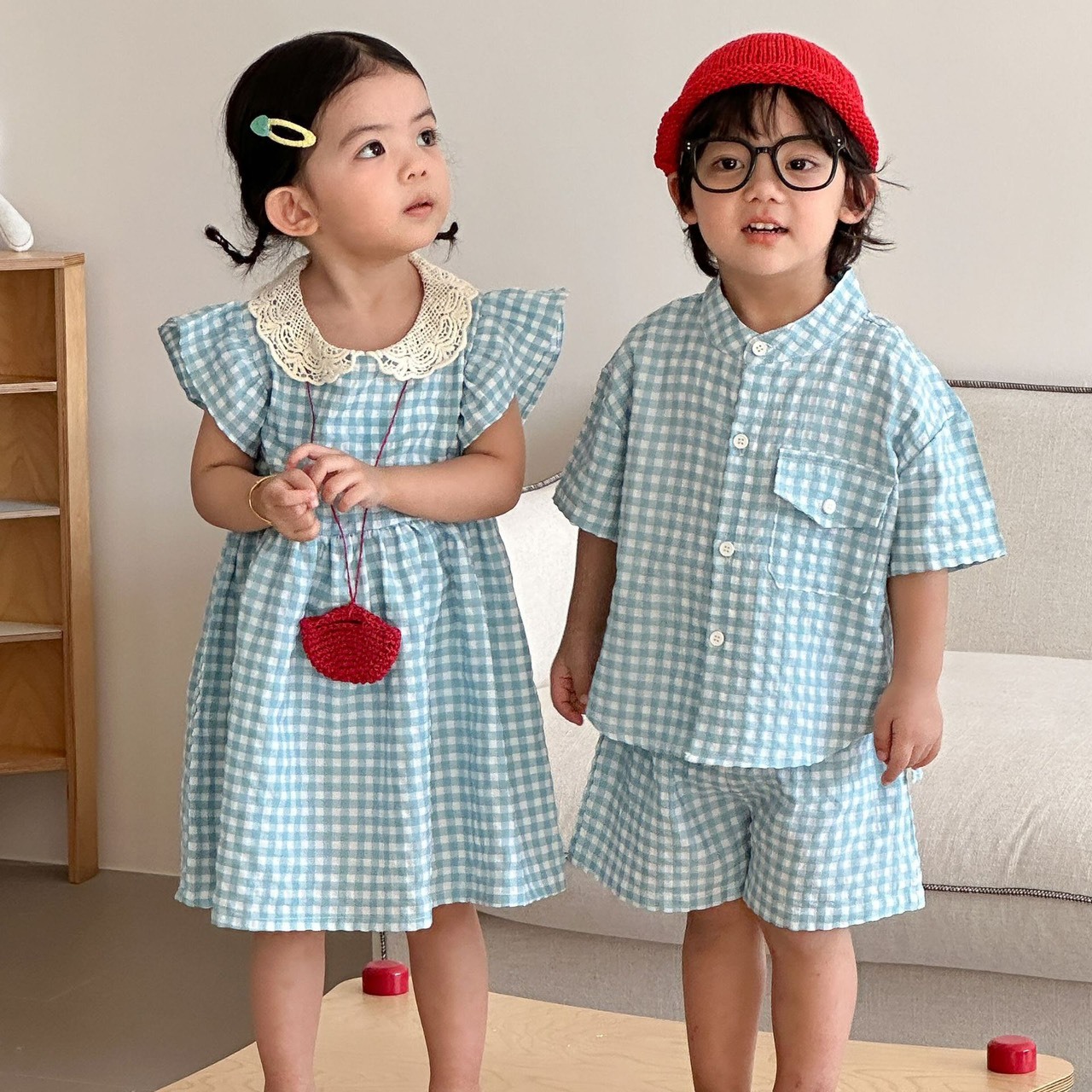 緹花領格紋洋裝