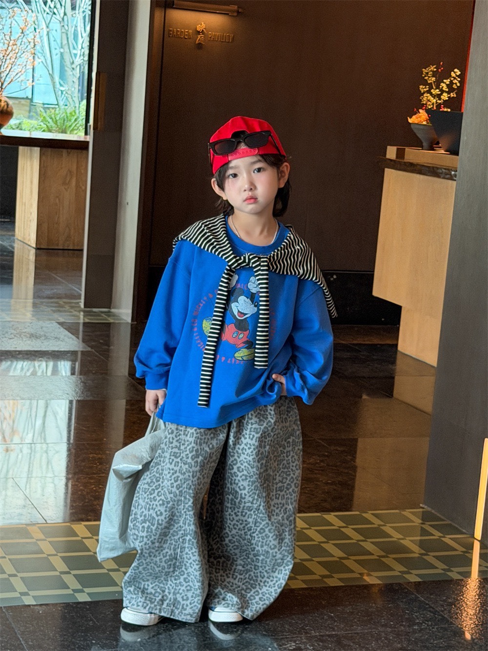 復古豹紋寬鬆長褲