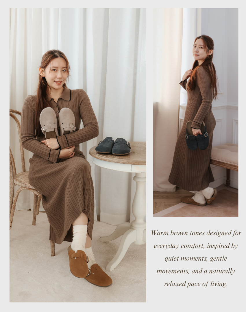 Sanly Joy 記憶沙發勃肯鞋 復古棕勃肯拖鞋 女生秋冬日常穿搭