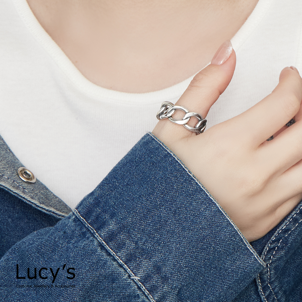 925純銀 個性鏈圈 硫化戒指 (126223)