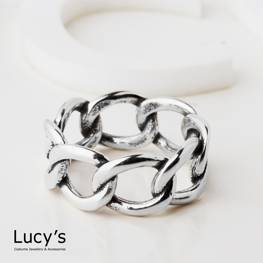 925純銀 個性鏈圈 硫化戒指 (126223)