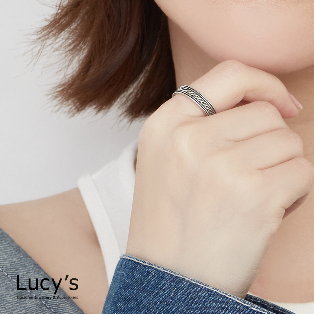 925純銀 編織印記 硫化戒指 (126336)