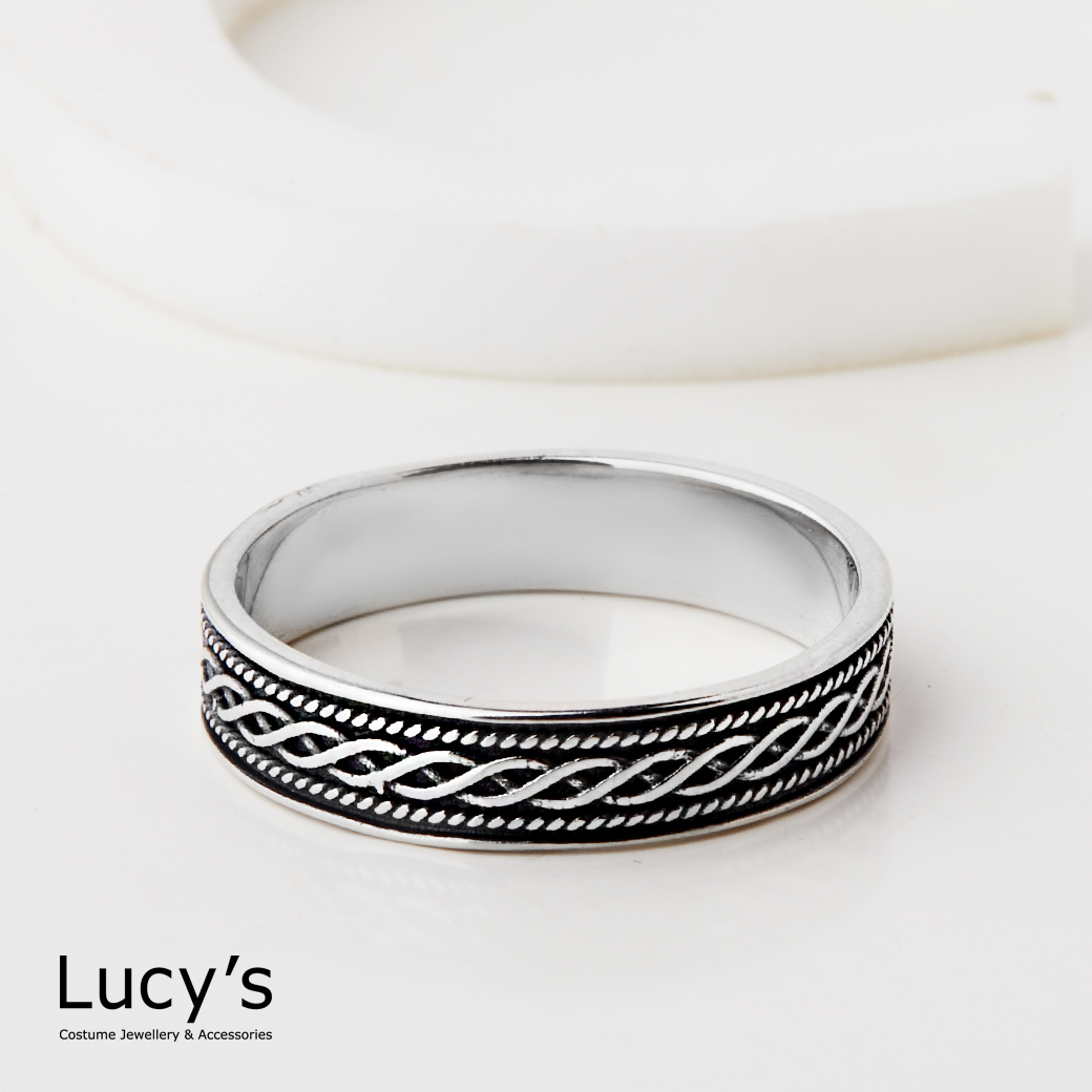 925純銀 編織印記 硫化戒指 (126336)