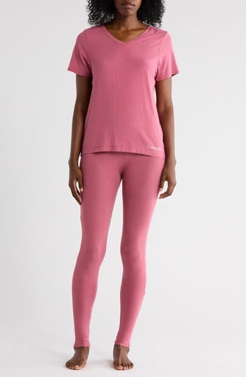 [S] CALVIN KLEIN ROSE WINE SHORT SLEEVE T-SHIRT AND LEGGINGS, QP27340-641 (SCK811)