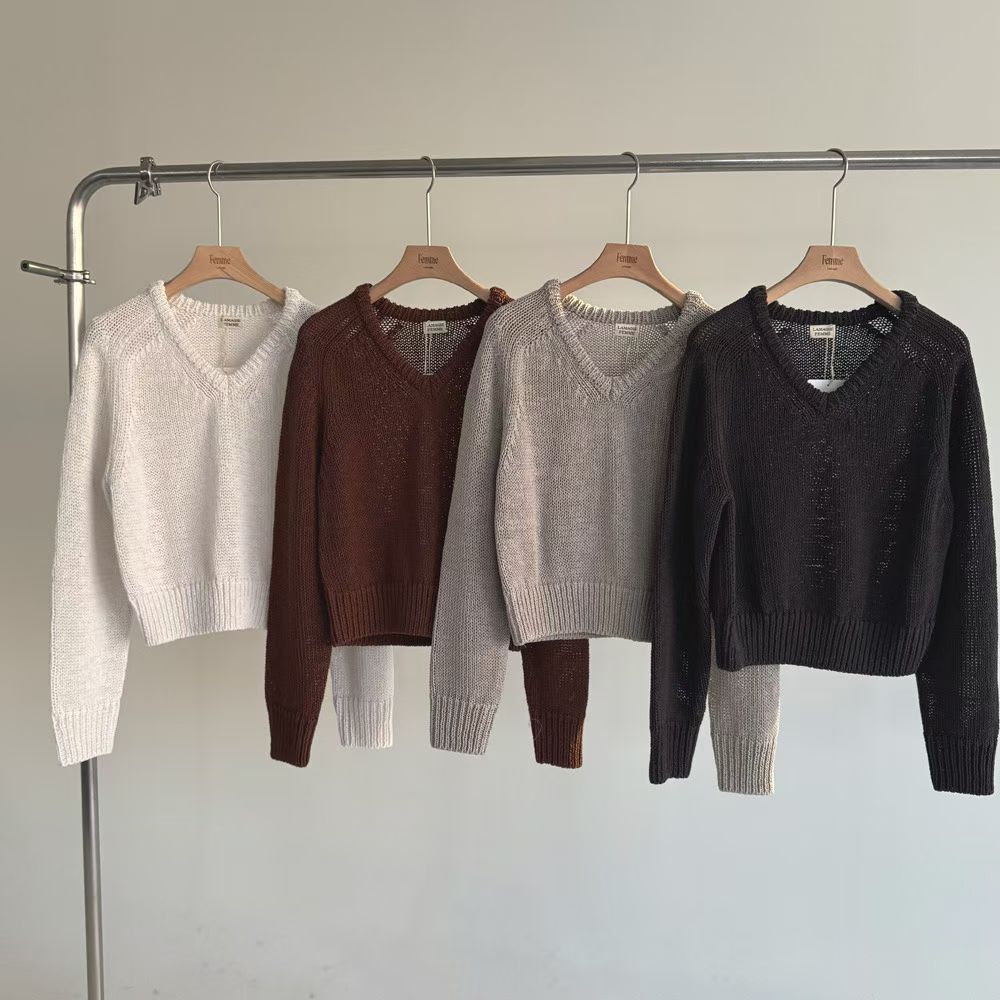 LF6004 V領口薄針織上衣