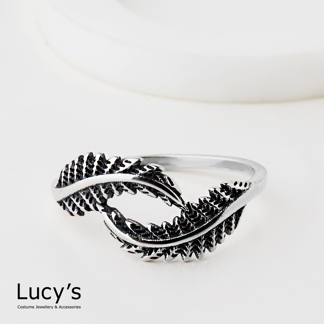 925純銀 雙葉 硫化戒指 (126371)