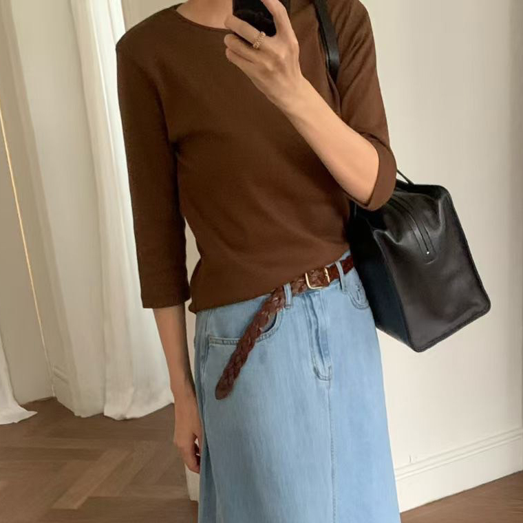 圓領素面七分袖上衣棉TEE / 4色