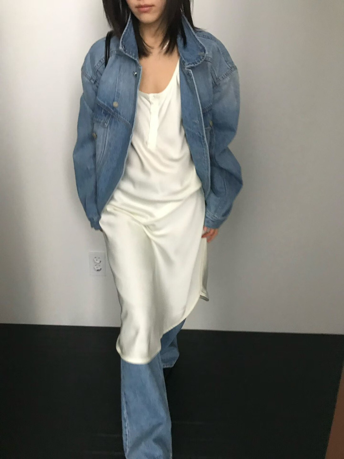 #AF10時髦剪裁斜釦牛仔外套