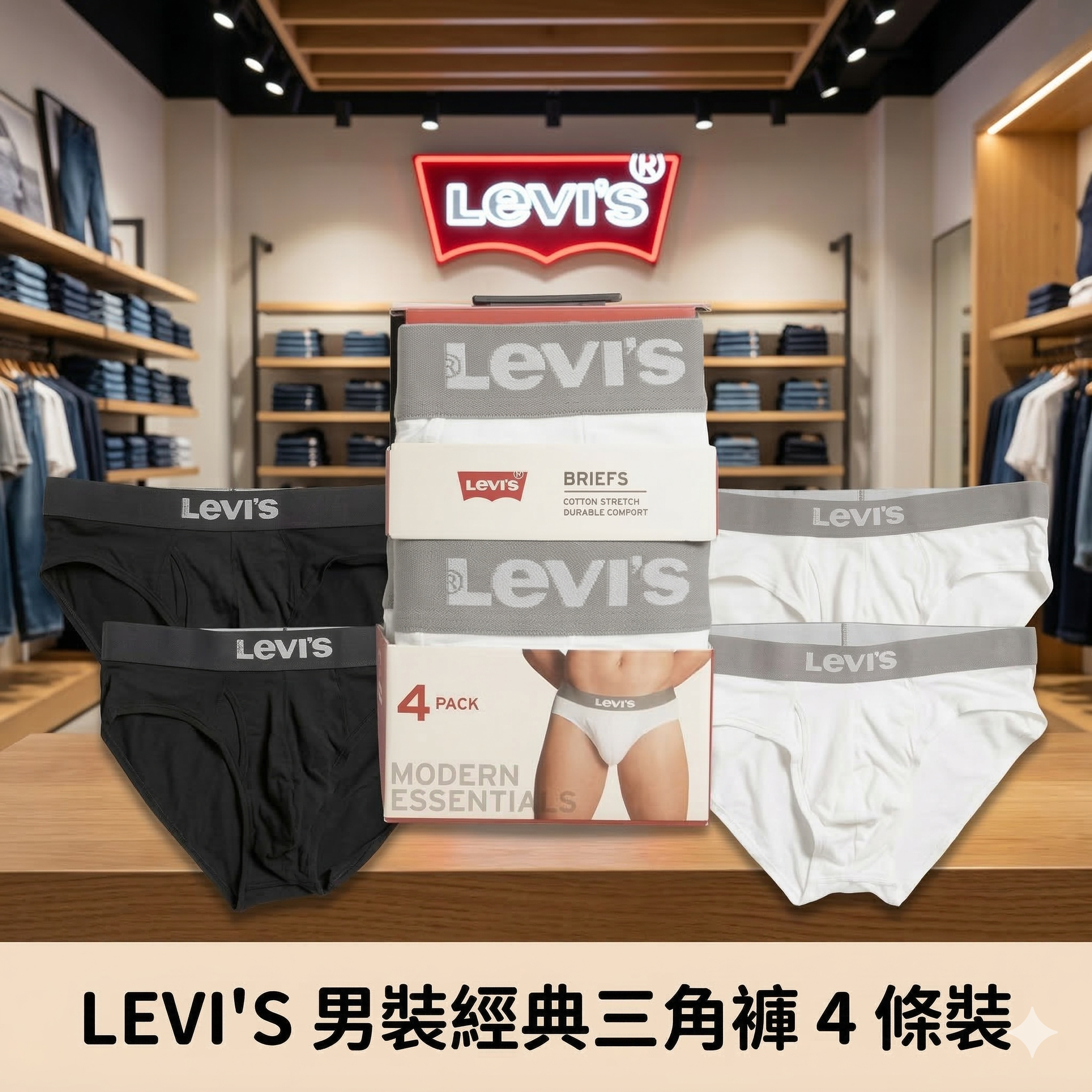 【預購】LEVIS H031120 男裝經典三角褲 4 條裝
