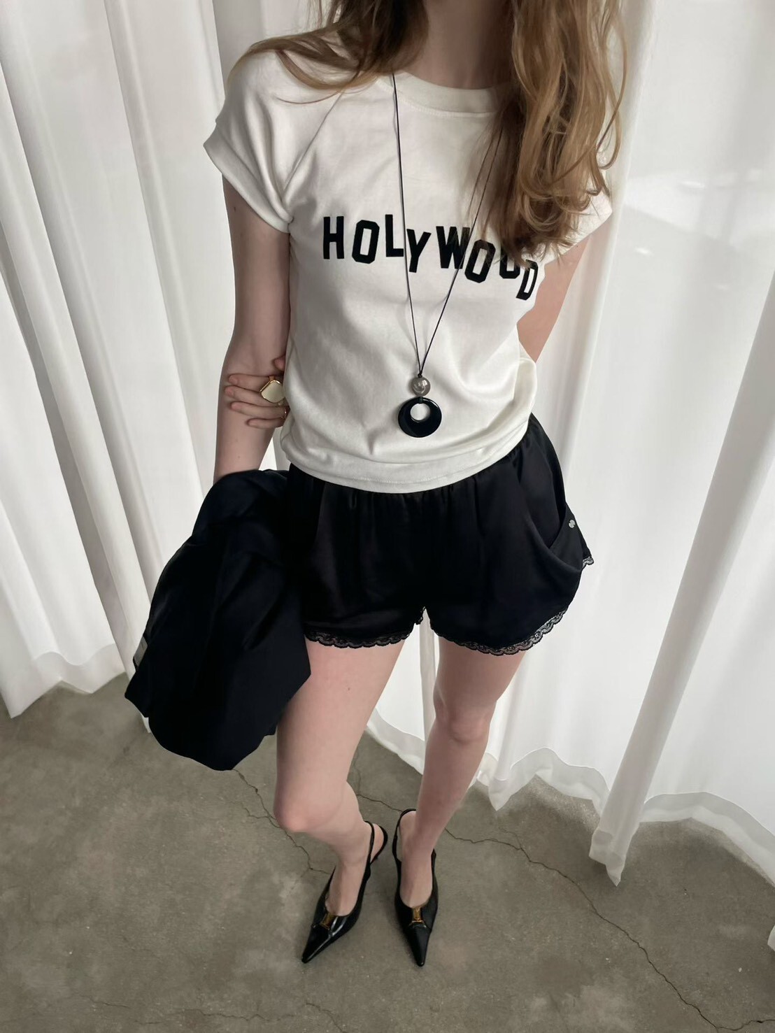 #AF82好萊塢短袖上衣(黑/白)