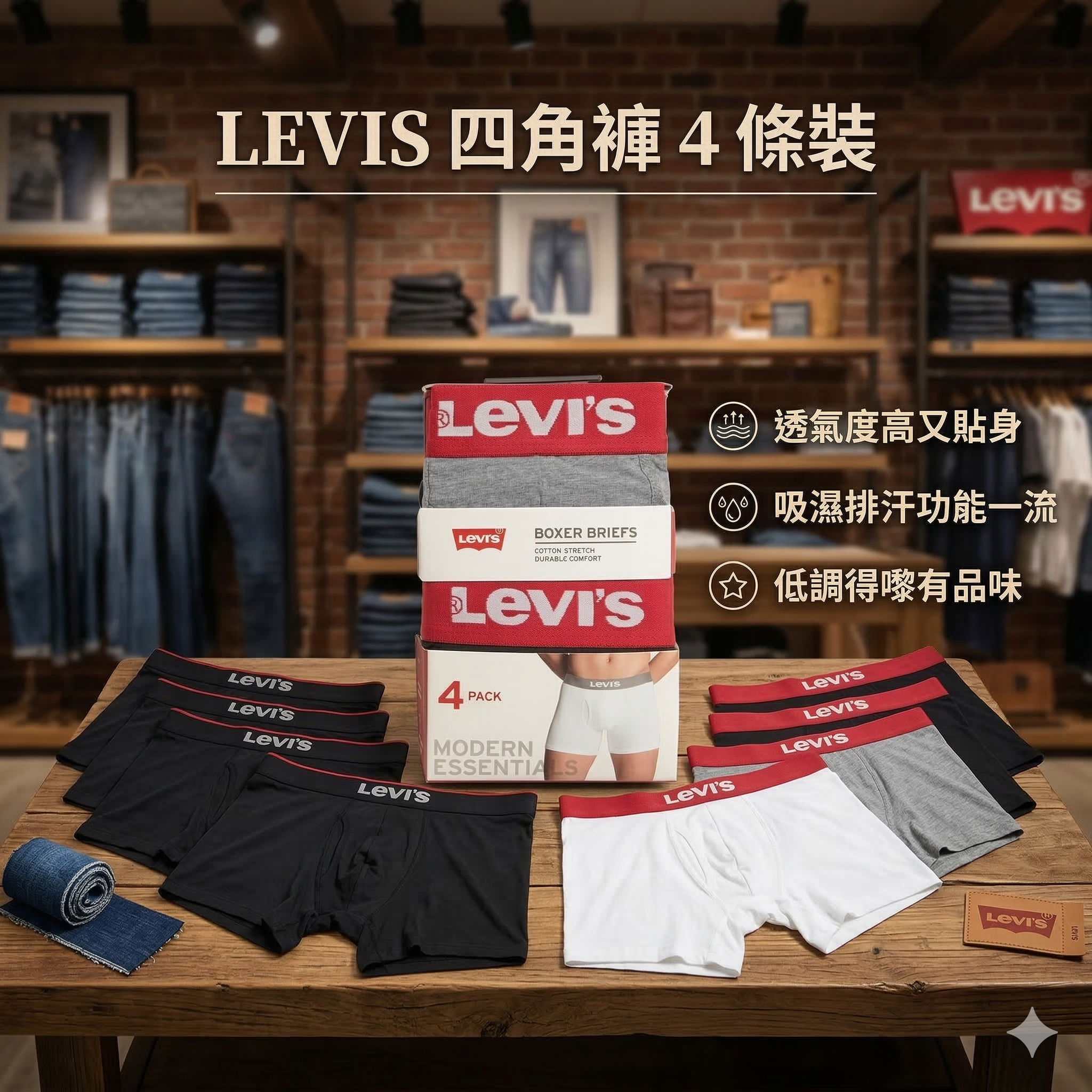 【預購】LEVIS H031119 四角褲 4 條裝