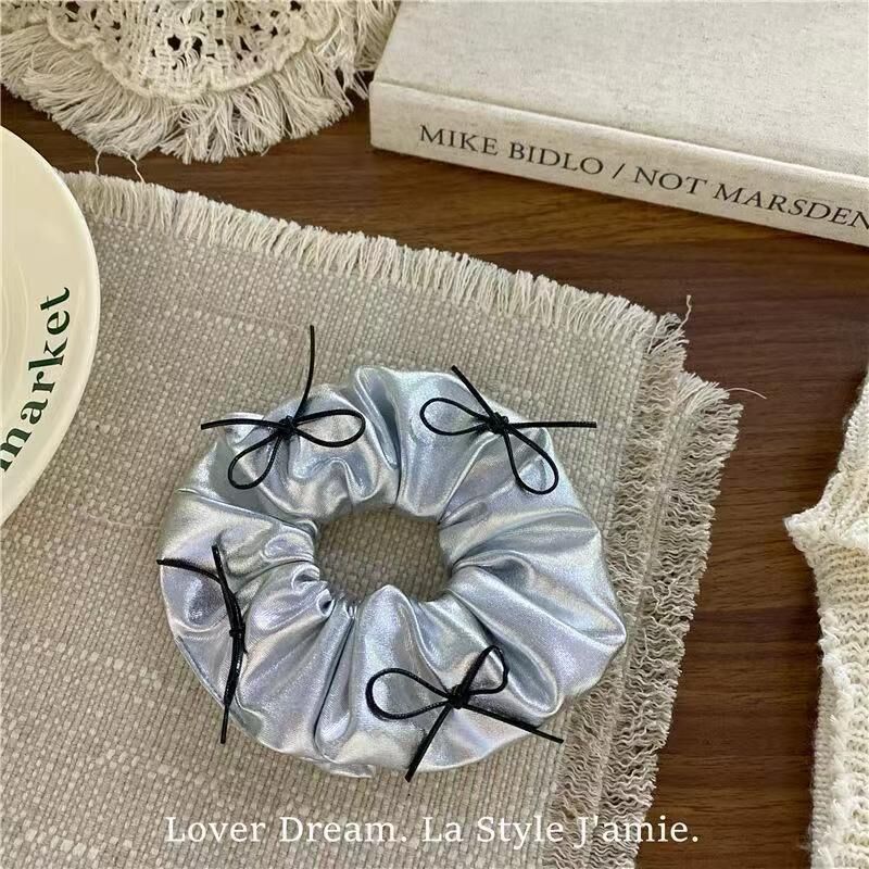 [3 FOR RM10] Silver Faux Leather Bow Scrunchies