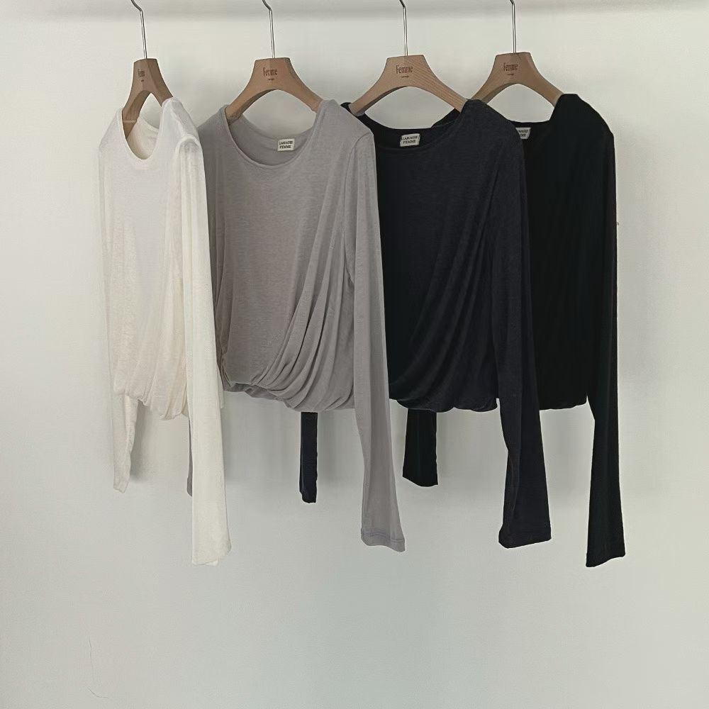 LF6010 下擺抓鄒圓領長袖上衣