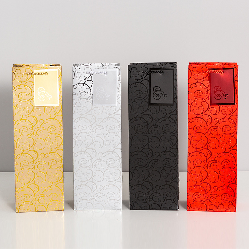 【台灣現貨速發】單支紅酒袋 霧面燙金提袋 花束提袋｜35*11*9cm 瘦長｜開窗提袋 韓風乾花透明視窗 提袋