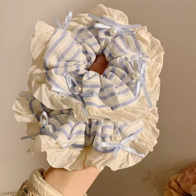 [3 FOR RM10] Ballet Style Blue Bow Striped Scrunchies