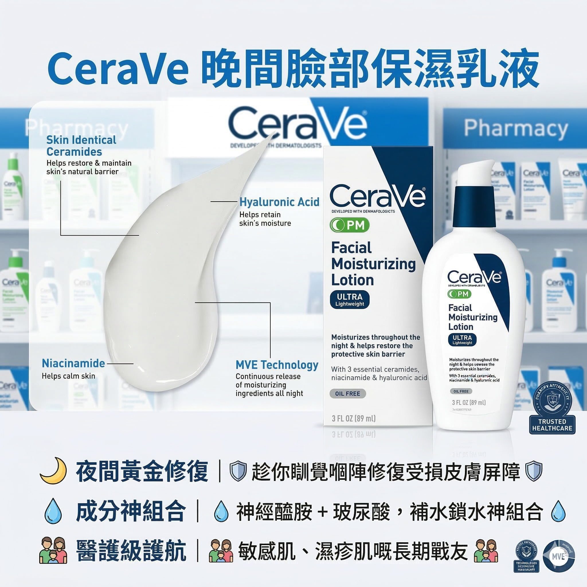 【直播】 CeraVe LX030617  晚間臉部保濕乳液