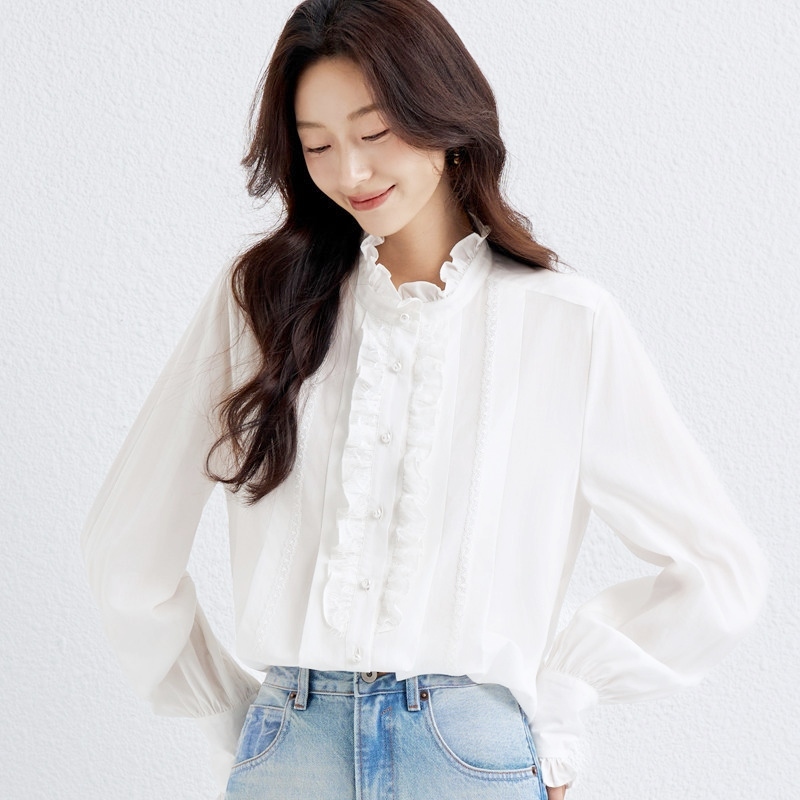 木耳邊雪紡襯衫 白色