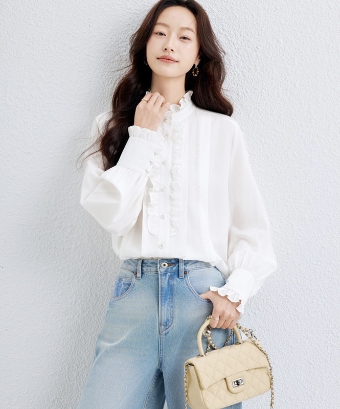 木耳邊雪紡襯衫 白色