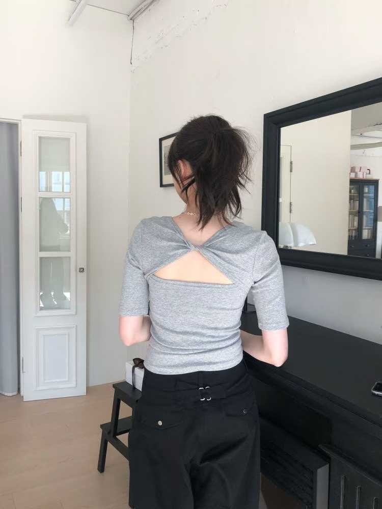 C04-回歸款後打結挖背五分袖(3色)